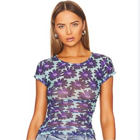 Free People Purple Floral Short Sleeve Tee - Picture 1 of 5